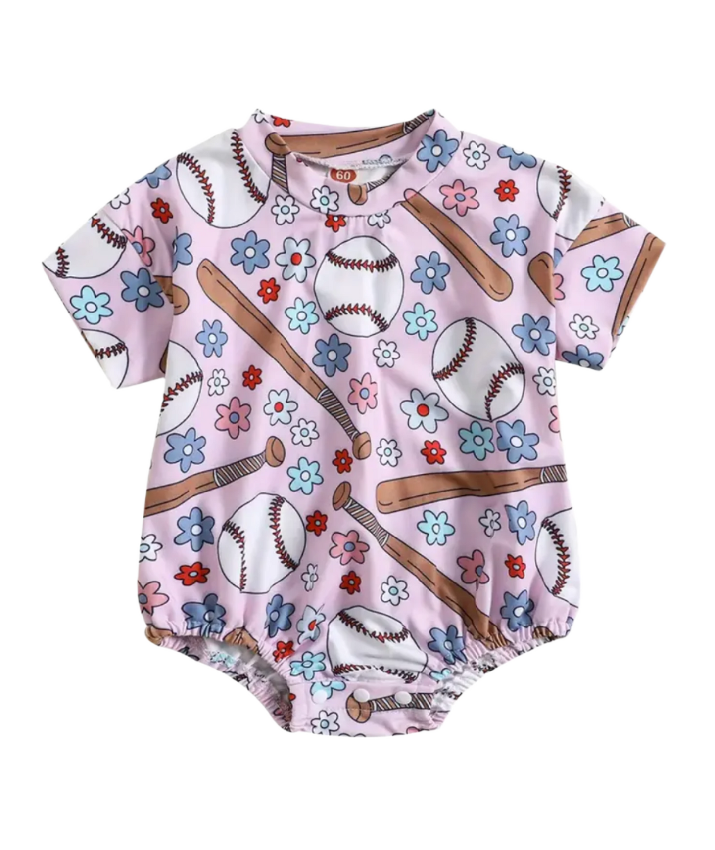 Baseball Oversized Bubble Romper Pink